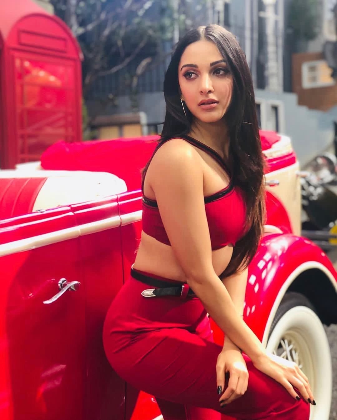 Kiara Advani Hot Red Car Dress
